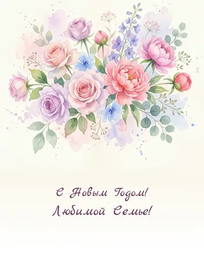 открытка с новым годом! любимой семье! — watercolor flowers 11